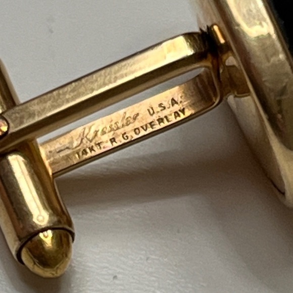 $12 14KT R.G. ROLLED GOLD MCM Cufflinks Black Onyx Oval Cabochon Jewele Kreisler - Picture 7 of 8